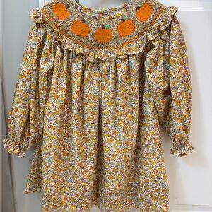 Floral Kids Dress with Orange Accents